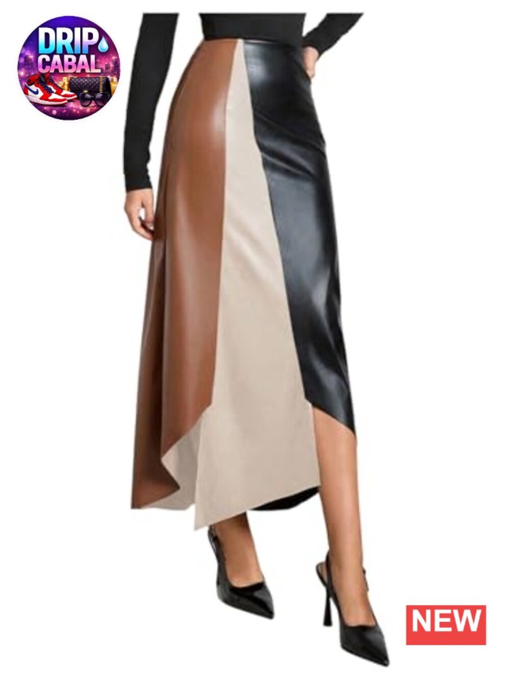 Faux Leather High Waisted Asymmetrical Long Skirt
